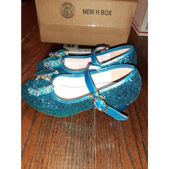 Big Girls Size 4 Vang Guang ViDuo Blue Sparkle Glitter Bow Princess Shoes - Picture 3 of 7